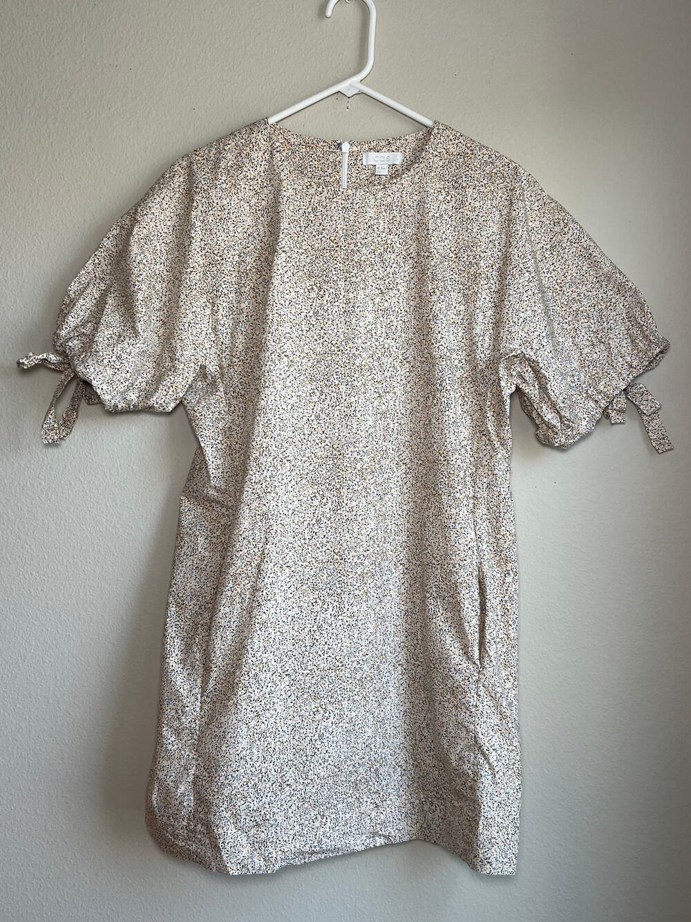 COS Cotton Yellow Black Speckled Back Zip Short Sleeve Dress US 8 / EUR 38
